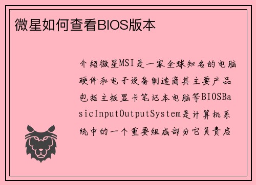 微星如何查看BIOS版本