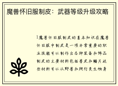 魔兽怀旧服制皮：武器等级升级攻略